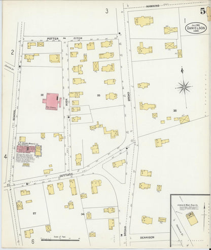Sanborn Fire Insurance Map from Danielson, Windham County, Connecticut (1903), Sheet #0005 - Complete Map Set gallery image, historic Sanborn map, vintage wall art, Connecticut Connecticut