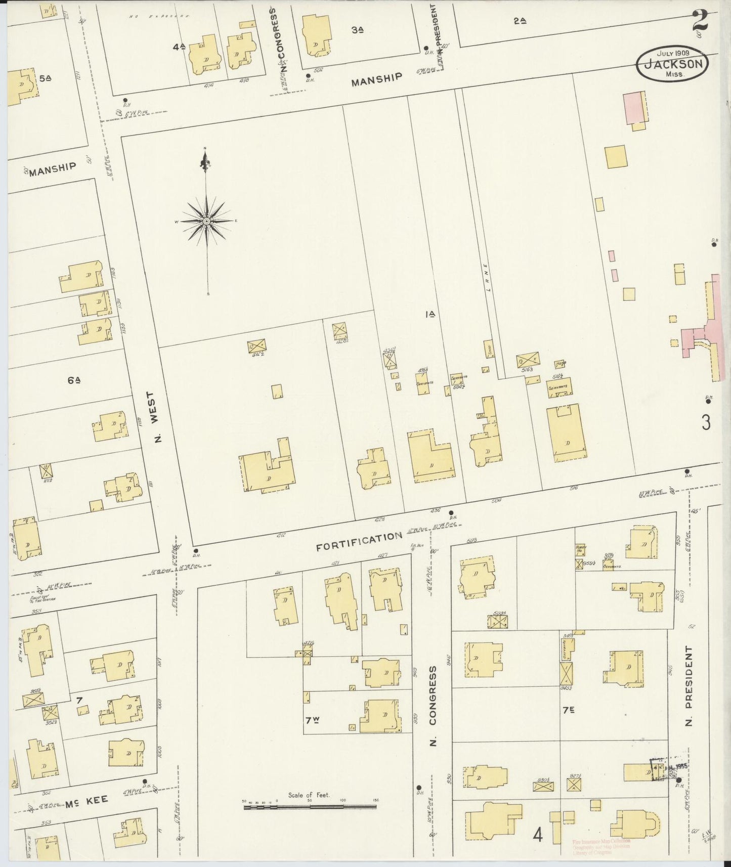 Sanborn Fire Insurance Map from Jackson, Hinds County, Mississippi (1909), Sheet #0002 - Complete Map Set gallery image, historic Sanborn map, vintage wall art, Mississippi Mississippi