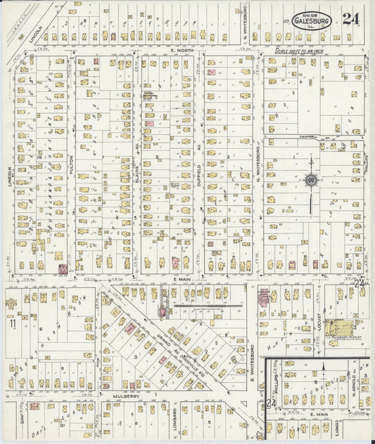 Sanborn Fire Insurance Map from Galesburg, Knox County, Illinois (1918), Sheet #0024 - Historic Sanborn Fire Insurance Map Print, vintage old map wall art, antique decor, genealogy gift, Illinois Illinois map
