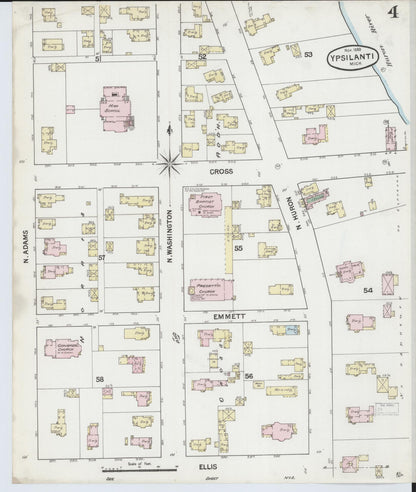 Sanborn Fire Insurance Map from Ypsilanti, Washtenaw County, Michigan (1888), Sheet #0004 - Historic Sanborn Fire Insurance Map Print, vintage old map wall art, antique decor, genealogy gift, Michigan Michigan map