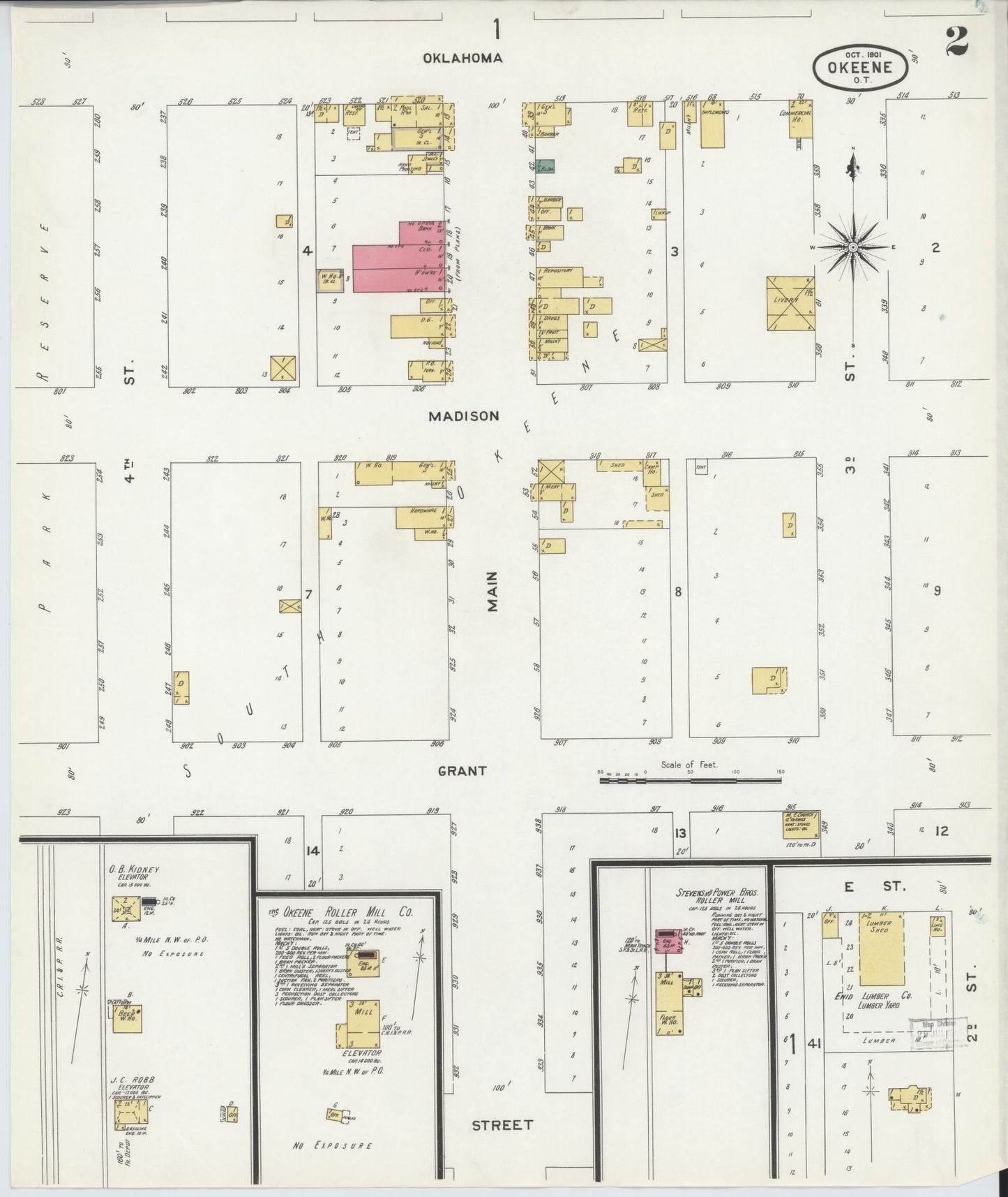 Sanborn Fire Insurance Map from Okeene, Blaine County, Oklahoma (1901), Sheet #0002 - Historic Sanborn Fire Insurance Map Print, vintage old map wall art, antique decor, genealogy gift, Oklahoma Oklahoma map