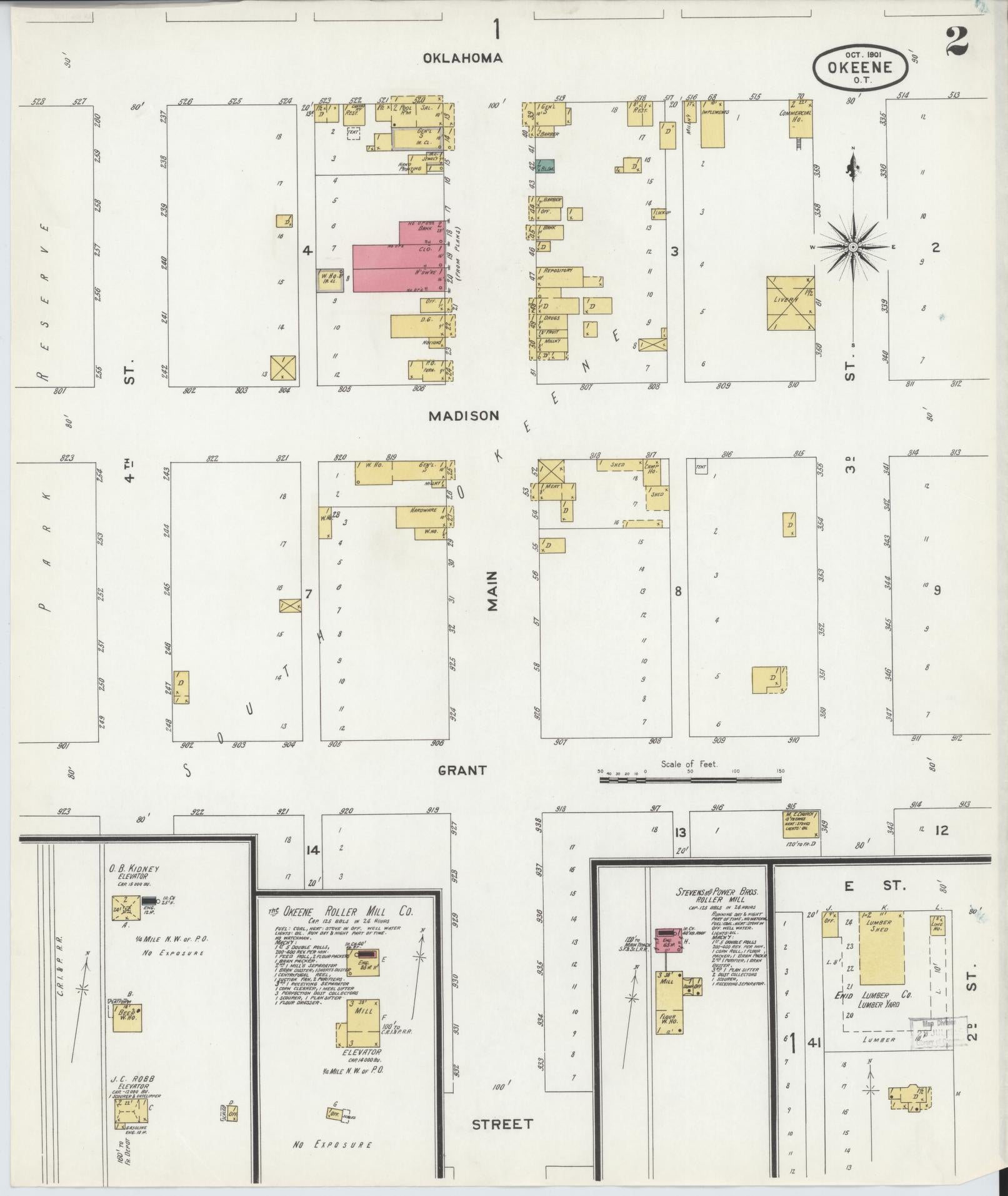 Sanborn Fire Insurance Map from Okeene, Blaine County, Oklahoma (1901), Sheet #0002 - Historic Sanborn Fire Insurance Map Print, vintage old map wall art, antique decor, genealogy gift, Oklahoma Oklahoma map