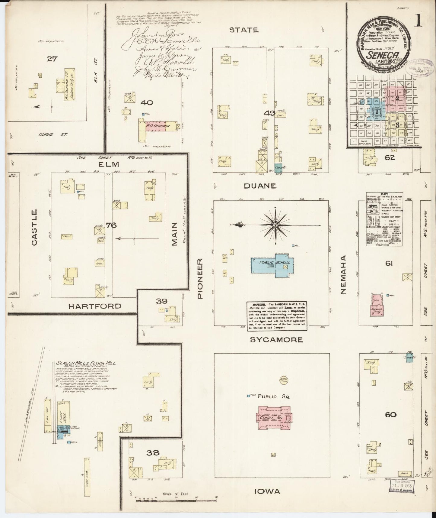 Sanborn Fire Insurance Map from Seneca, Nemaha County, Kansas (1885), Sheet #0001 - Historic Sanborn Fire Insurance Map Print, vintage old map wall art, antique decor, genealogy gift, Kansas Kansas map