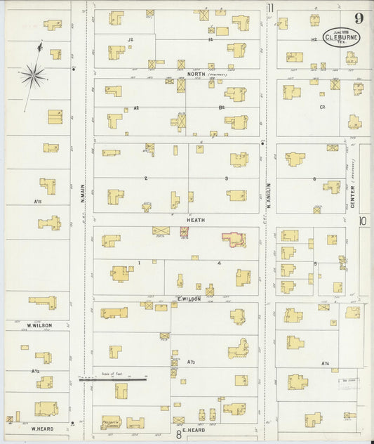 Sanborn Fire Insurance Map from Cleburne, Johnson County, Texas (1898), Sheet #0009 - Historic Sanborn Fire Insurance Map Print, vintage old map wall art, antique decor, genealogy gift, Texas Texas map