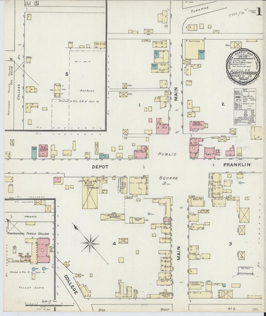 Sanborn Fire Insurance Map from Christiansburg, Montgomery County, Virginia (1891), Sheet #0001 - Complete Map Set gallery image, historic Sanborn map, vintage wall art, Virginia Virginia