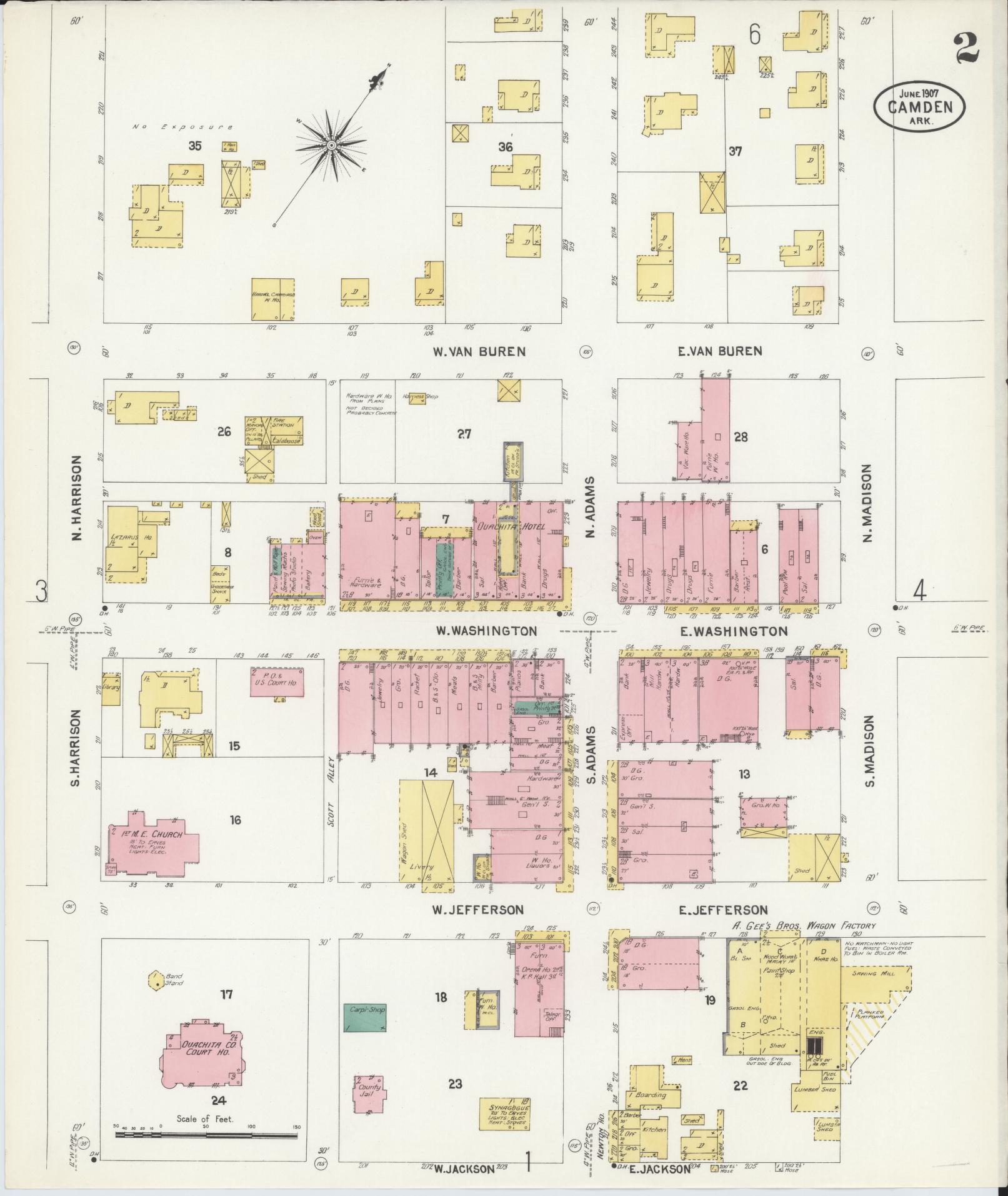 Sanborn Fire Insurance Map from Camden, Ouachita County, Arkansas (1907), Sheet #0002 - Complete Map Set gallery image, historic Sanborn map, vintage wall art, Arkansas Arkansas