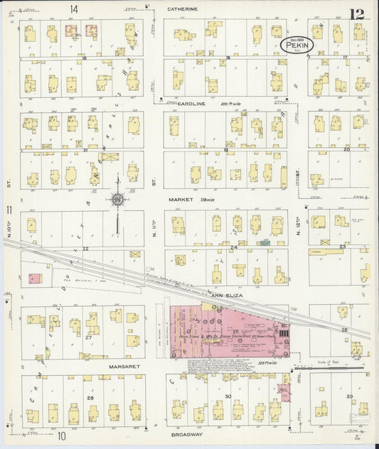 Sanborn Fire Insurance Map from Pekin, Tazewell County, Illinois (1909), Sheet #0012 - Historic Sanborn Fire Insurance Map Print, vintage old map wall art, antique decor, genealogy gift, Illinois Illinois map