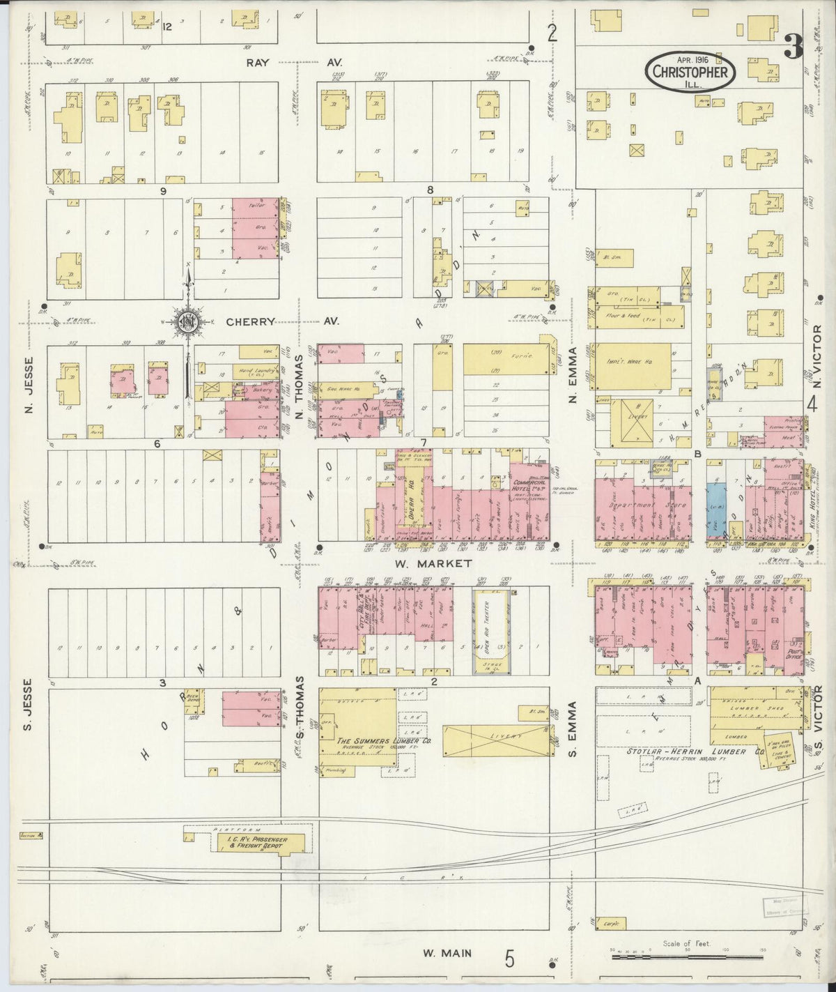 Sanborn Fire Insurance Map from Christopher, Franklin County, Illinois (1916), Sheet #0003 - Complete Map Set gallery image, historic Sanborn map, vintage wall art, Illinois Illinois