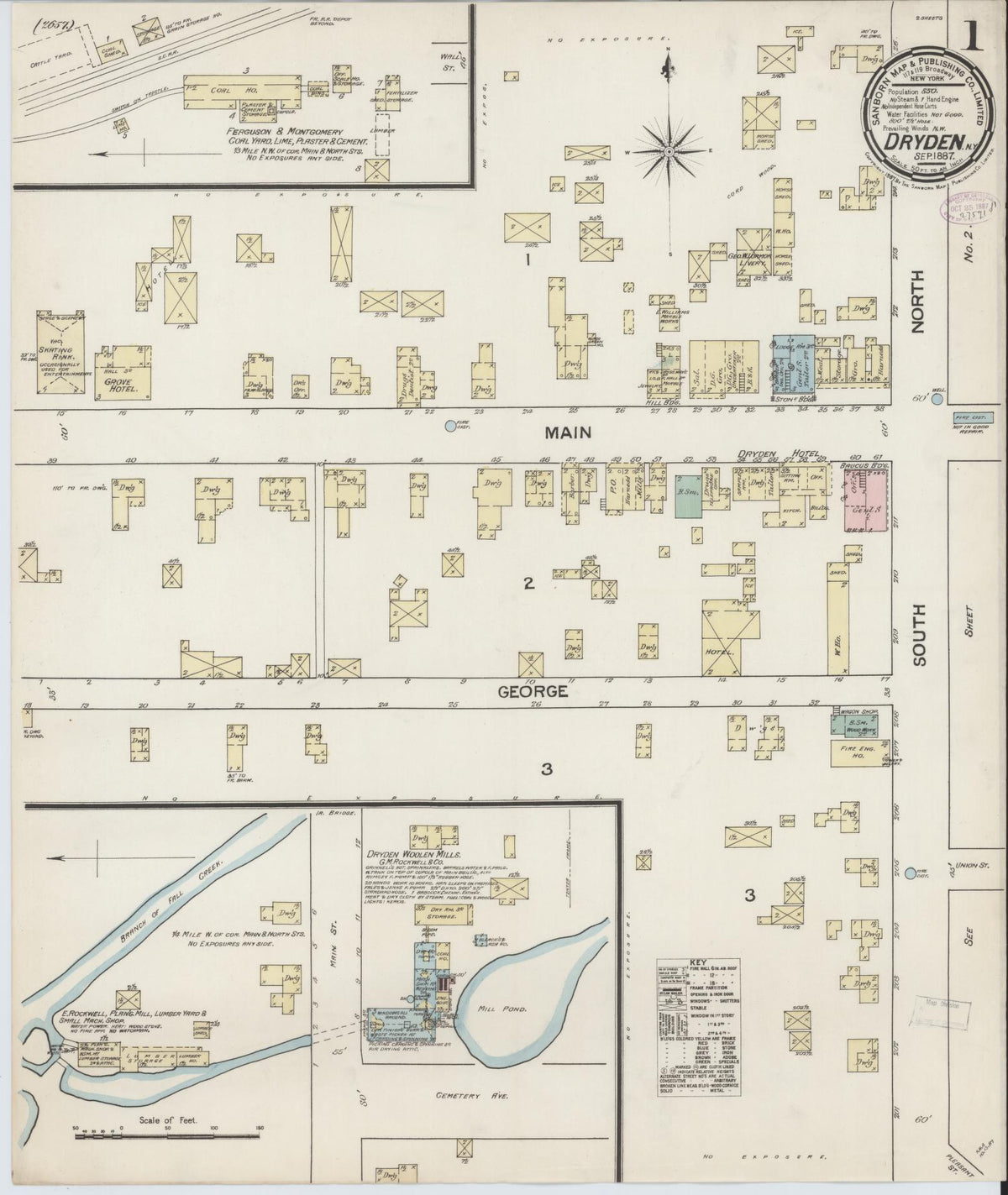 Sanborn Fire Insurance Map from Dryden, Tompkins County, New York (1887), Sheet #0001 - Complete Map Set gallery image, historic Sanborn map, vintage wall art, New York New York