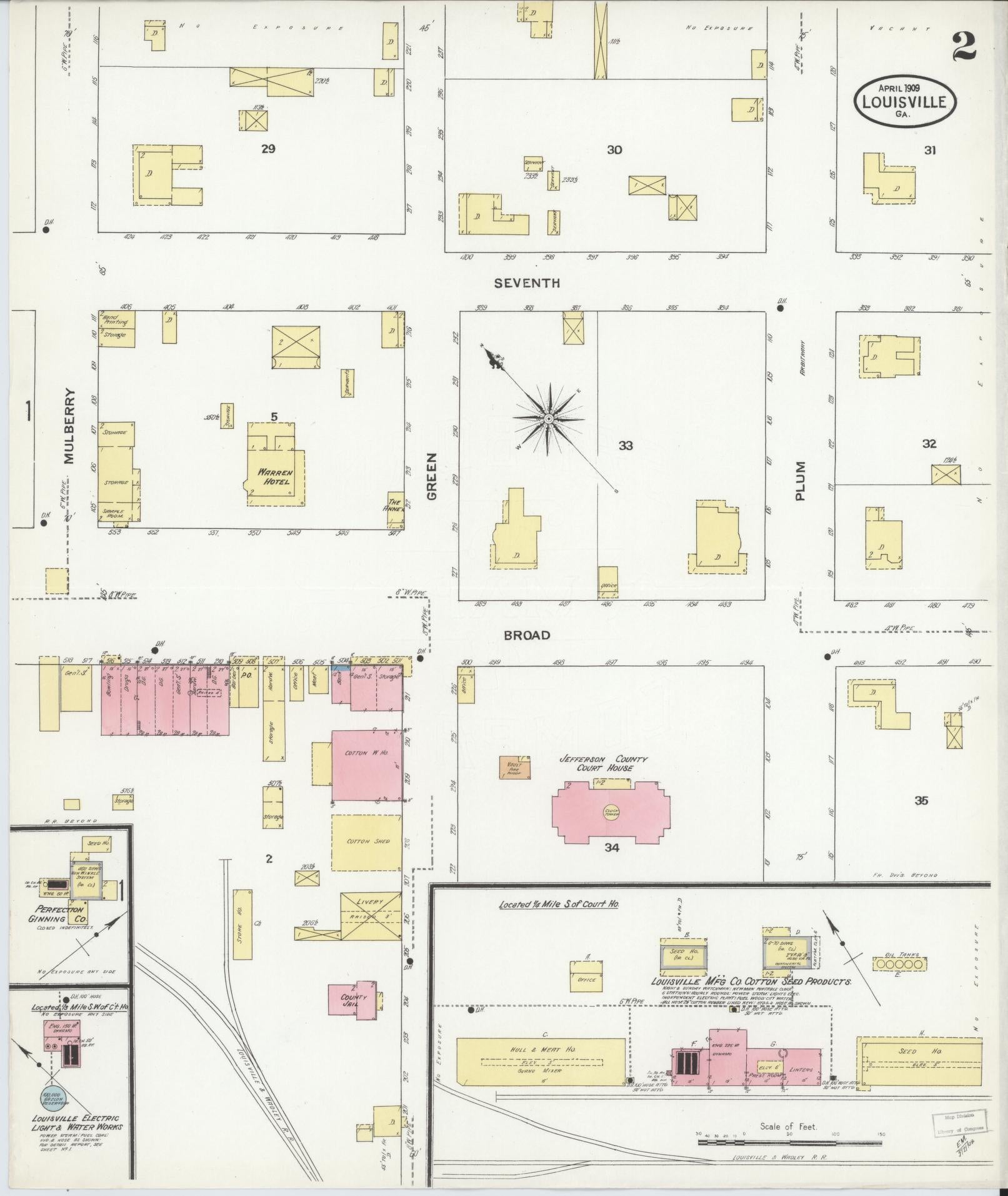 Sanborn Fire Insurance Map from Louisville, Jefferson County, Georgia (1909), Sheet #0002 - Complete Map Set gallery image, historic Sanborn map, vintage wall art, Georgia Georgia