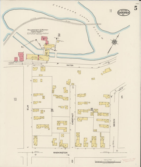 Sanborn Fire Insurance Map from Gardiner, Kennebec County, Maine (1922), Sheet #0005 - Historic Sanborn Fire Insurance Map Print, vintage old map wall art, antique decor, genealogy gift, Maine Maine map