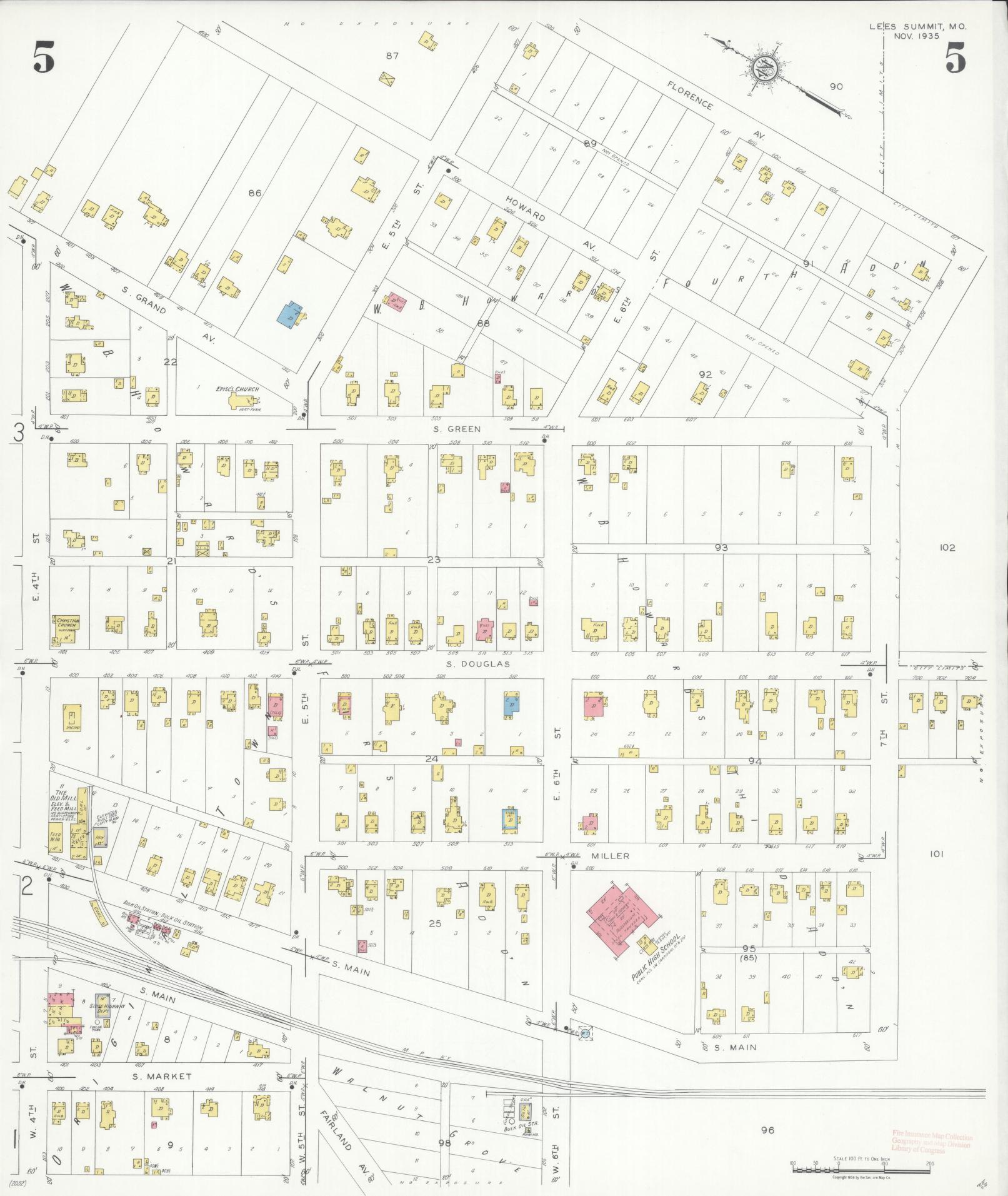 Sanborn Fire Insurance Map from Lee's Summit, Jackson County, Missouri (1935), Sheet #0005 - Historic Sanborn Fire Insurance Map Print, vintage old map wall art, antique decor, genealogy gift, Missouri Missouri map