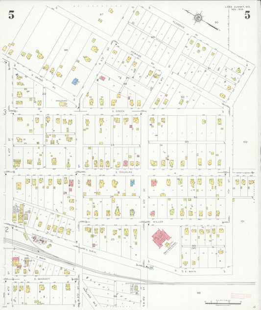Sanborn Fire Insurance Map from Lee's Summit, Jackson County, Missouri (1935), Sheet #0005 - Historic Sanborn Fire Insurance Map Print, vintage old map wall art, antique decor, genealogy gift, Missouri Missouri map
