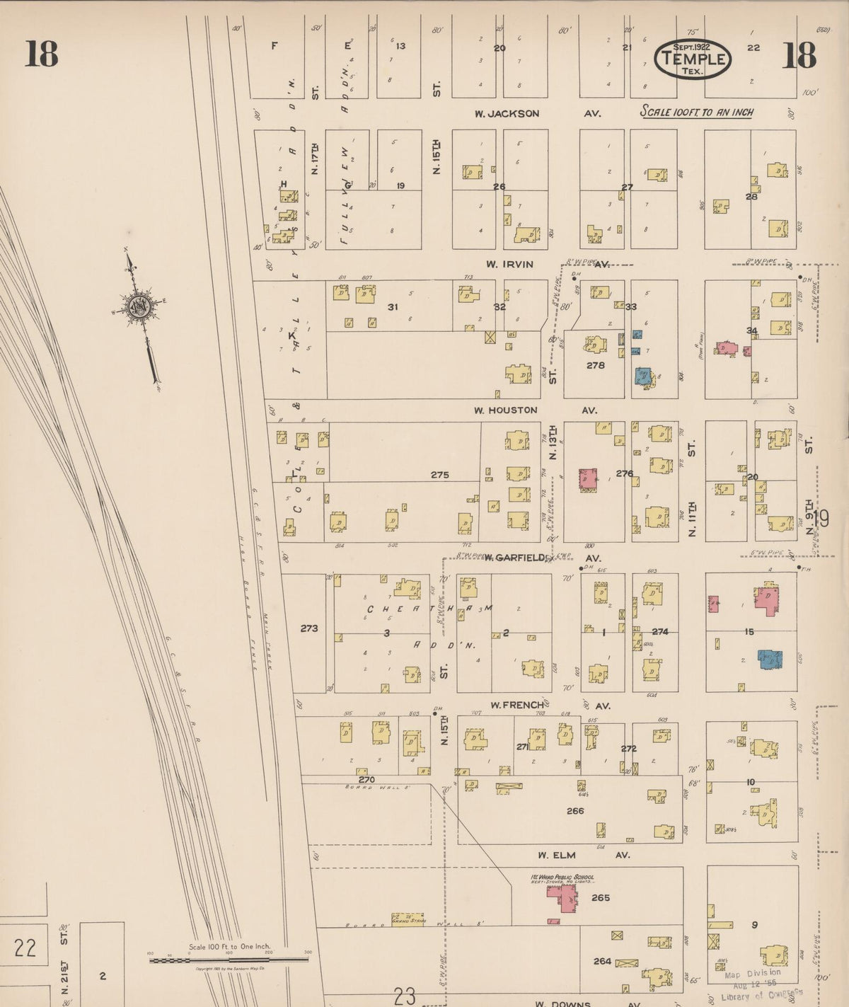 Sanborn Fire Insurance Map from Temple, Bell County, Texas (1922), Sheet #0018 - Complete Map Set gallery image, historic Sanborn map, vintage wall art, Texas Texas