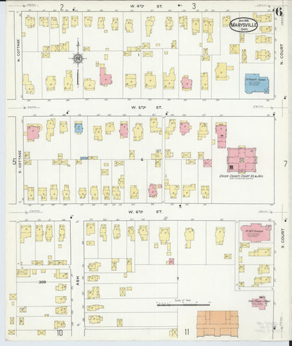 Sanborn Fire Insurance Map from Marysville, Union County, Ohio (1916), Sheet #0006 - Historic Sanborn Fire Insurance Map Print, vintage old map wall art, antique decor, genealogy gift, Ohio Ohio map