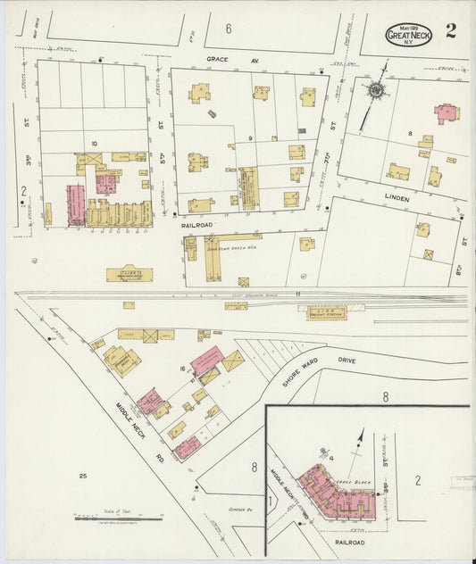 Sanborn Fire Insurance Map from Great Neck, Nassau County, New York (1919), Sheet #0002 - Historic Sanborn Fire Insurance Map Print, vintage old map wall art, antique decor, genealogy gift, New York New York map