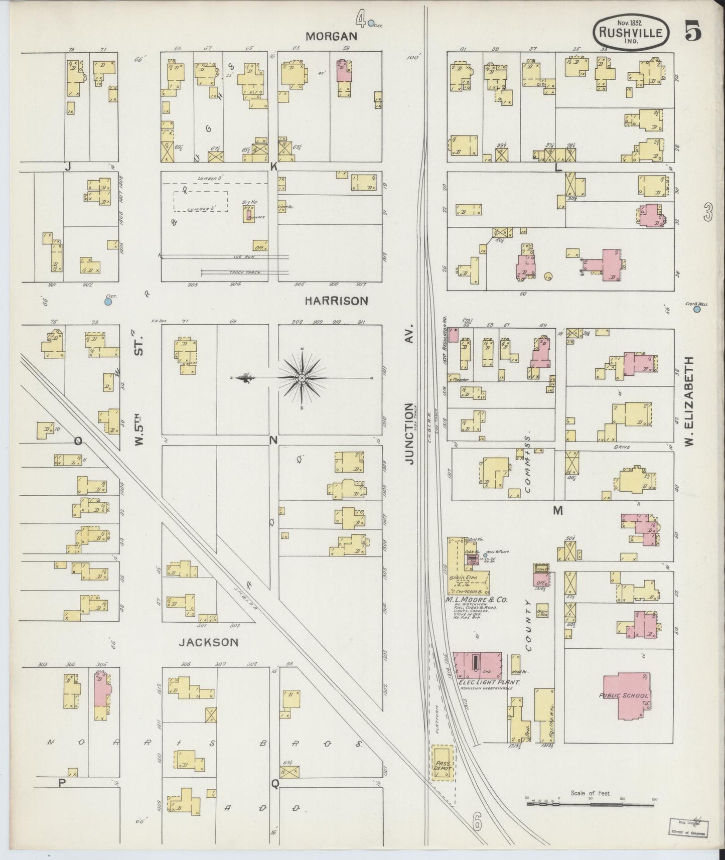 Sanborn Fire Insurance Map from Rushville, Rush County, Indiana (1892), Sheet #0005 - Complete Map Set gallery image, historic Sanborn map, vintage wall art, Indiana Indiana