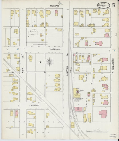 Sanborn Fire Insurance Map from Rushville, Rush County, Indiana (1892), Sheet #0005 - Complete Map Set gallery image, historic Sanborn map, vintage wall art, Indiana Indiana