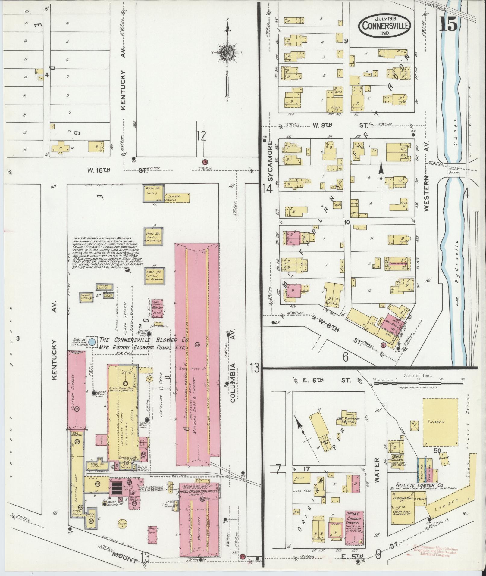 Sanborn Fire Insurance Map from Connersville, Fayette County, Indiana (1919), Sheet #0015 - Complete Map Set gallery image, historic Sanborn map, vintage wall art, Indiana Indiana