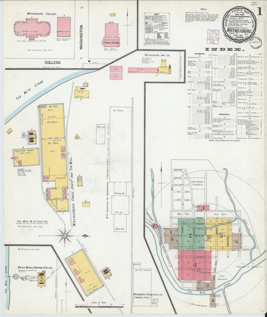Sanborn Fire Insurance Map from Waynesburg, Greene County, Pennsylvania (1901), Sheet #0001 - Historic Sanborn Fire Insurance Map Print, vintage old map wall art, antique decor, genealogy gift, Pennsylvania Pennsylvania map