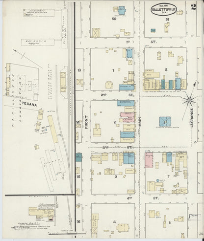 Sanborn Fire Insurance Map from Hallettsville, Lavaca County, Texas (1891), Sheet #0002 - Historic Sanborn Fire Insurance Map Print, vintage old map wall art, antique decor, genealogy gift, Texas Texas map
