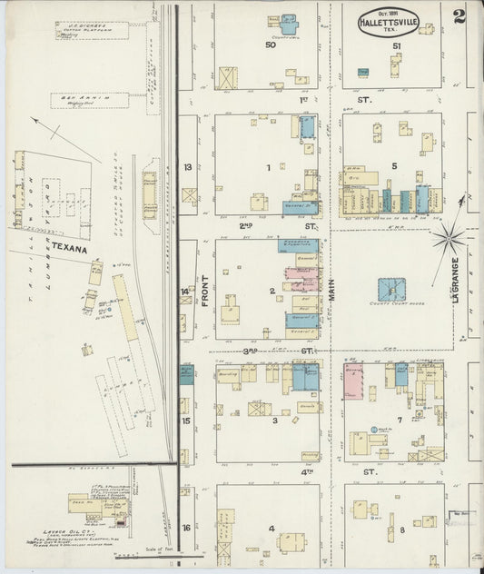 Sanborn Fire Insurance Map from Hallettsville, Lavaca County, Texas (1891), Sheet #0002 - Historic Sanborn Fire Insurance Map Print, vintage old map wall art, antique decor, genealogy gift, Texas Texas map