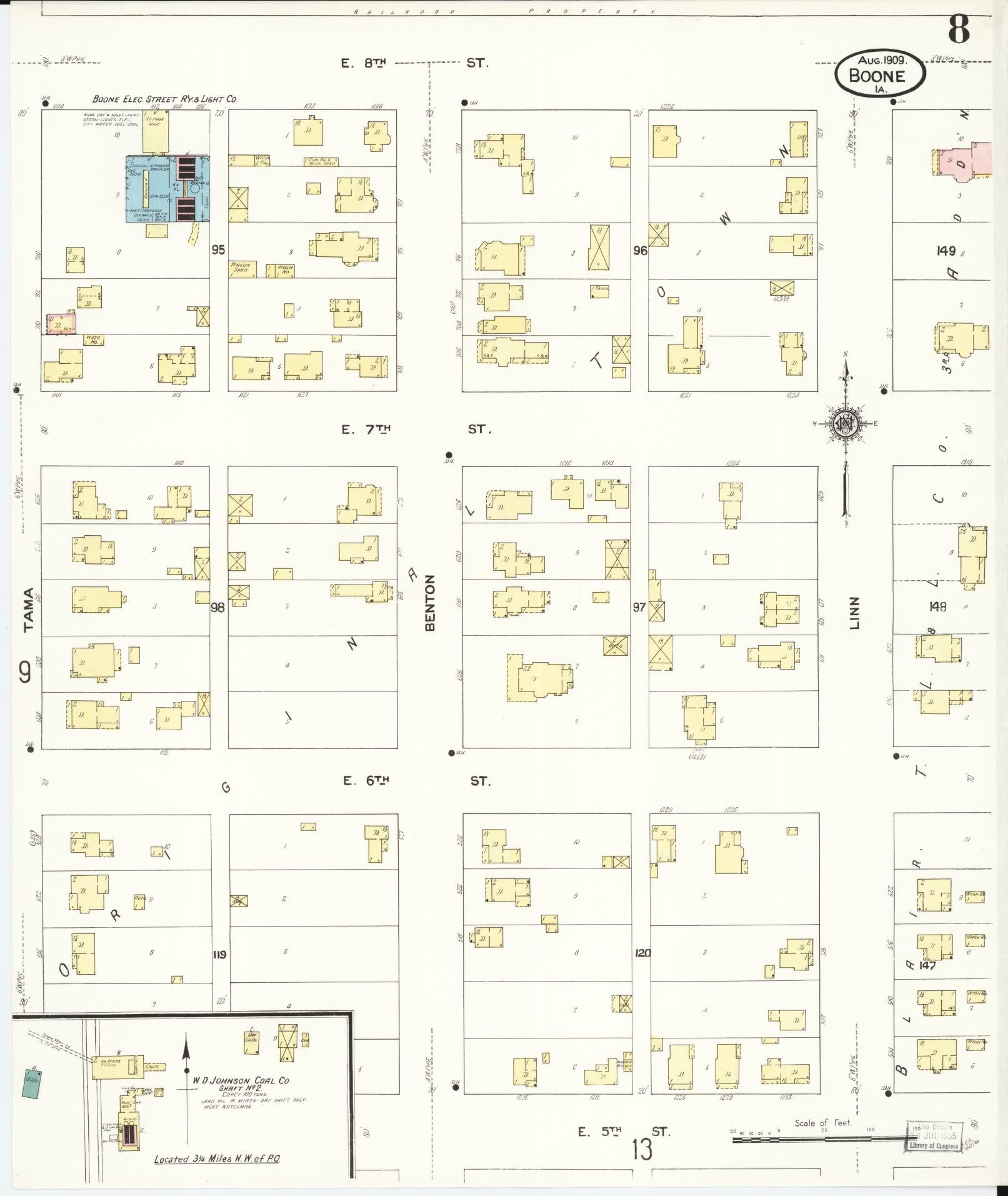 Sanborn Fire Insurance Map from Boone, Boone County, Iowa (1909), Sheet #0008 - Historic Sanborn Fire Insurance Map Print, vintage old map wall art