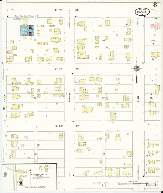 Sanborn Fire Insurance Map from Boone, Boone County, Iowa (1909), Sheet #0008 - Historic Sanborn Fire Insurance Map Print, vintage old map wall art