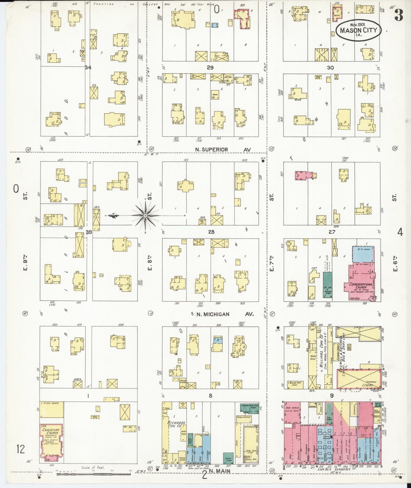 Sanborn Fire Insurance Map from Mason City, Cerro Gordo County, Iowa (1901), Sheet #0003 - Historic Sanborn Fire Insurance Map Print