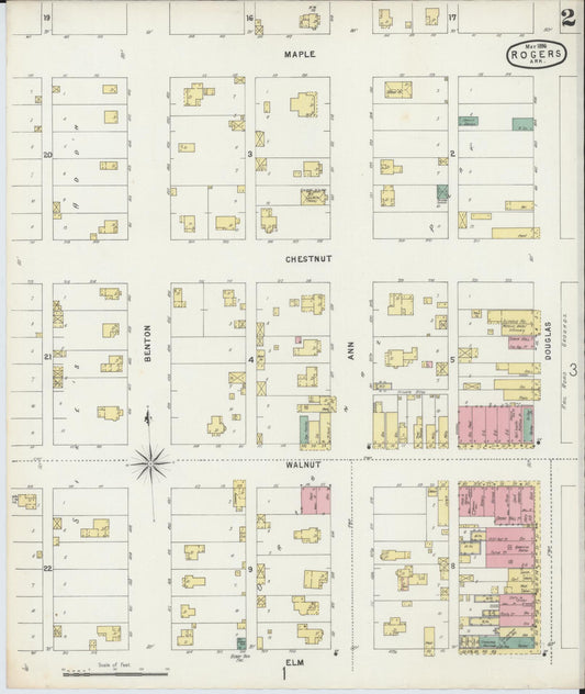 Sanborn Fire Insurance Map from Rogers, Benton County, Arkansas (1896), Sheet #0002 - Historic Sanborn Fire Insurance Map Print, vintage old map wall art, antique decor, genealogy gift, Arkansas Arkansas map