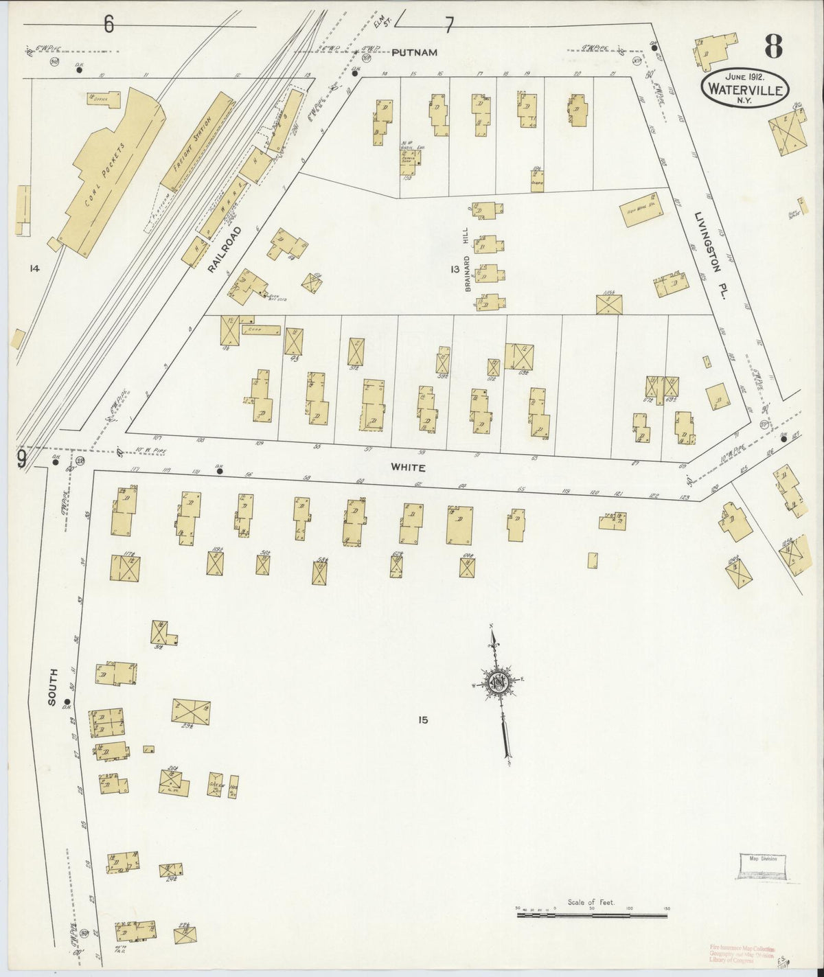 Sanborn Fire Insurance Map from Waterville, Oneida County, New York (1912), Sheet #0008 - Complete Map Set gallery image, historic Sanborn map, vintage wall art, New York New York