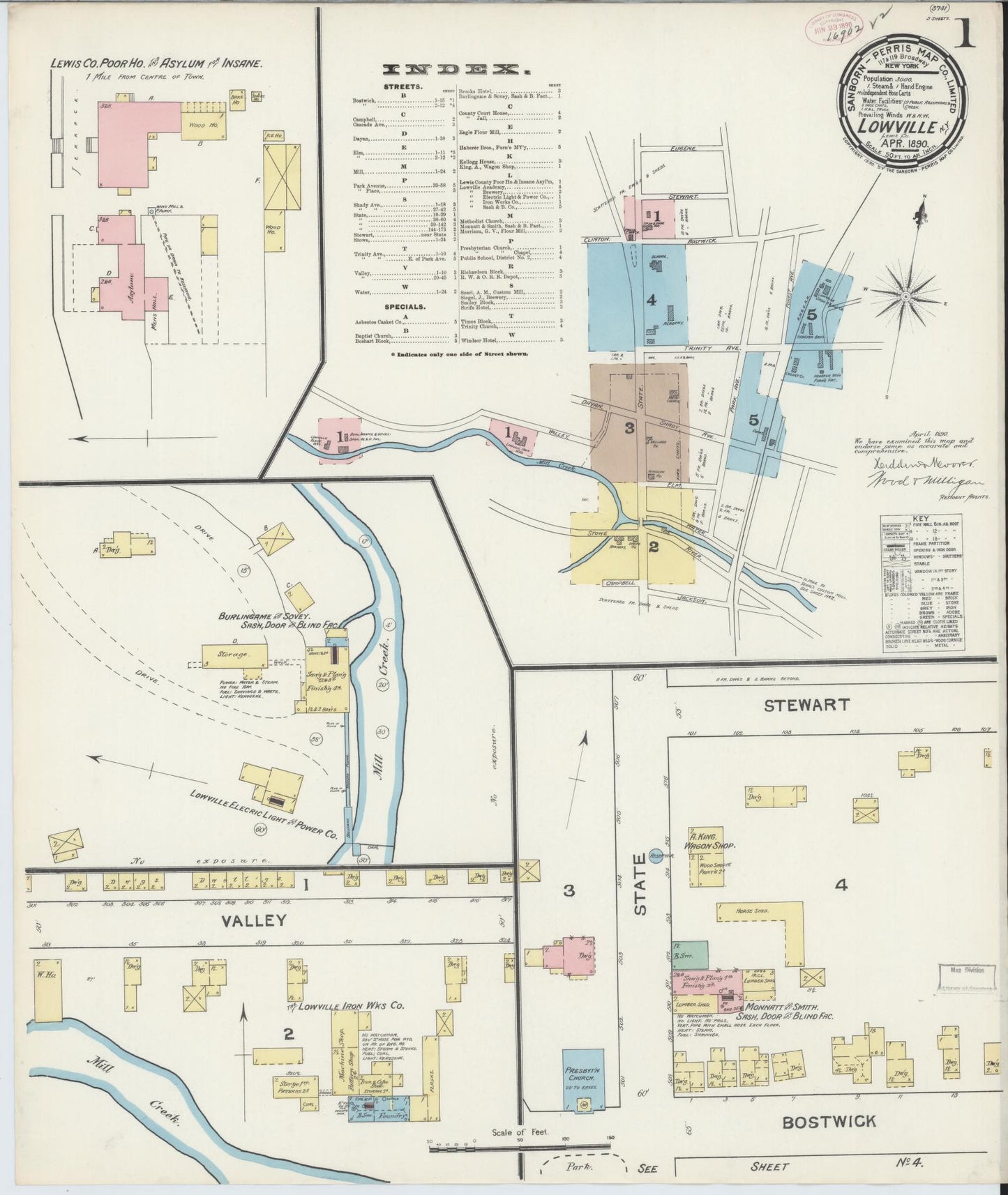 Sanborn Fire Insurance Map from Lowville, Lewis County, New York. (1890) – Historic Sanborn Fire Insurance Map Print