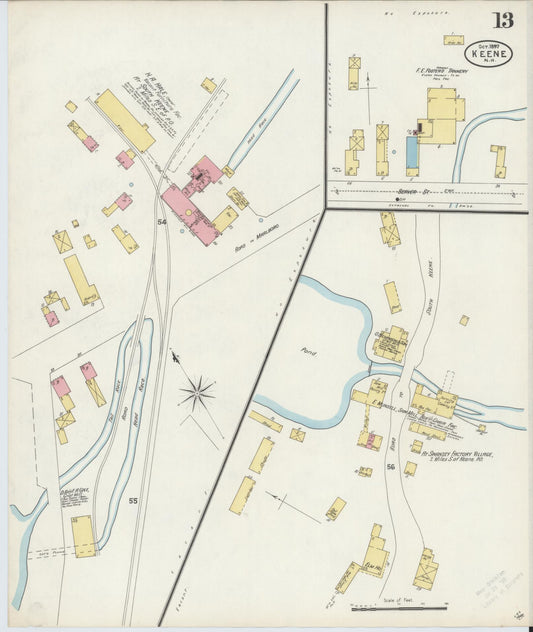Sanborn Fire Insurance Map from Keene, Cheshire County, New Hampshire (1897), Sheet #0013 - Historic Sanborn Fire Insurance Map Print, vintage old map wall art, antique decor, genealogy gift, New Hampshire New Hampshire map