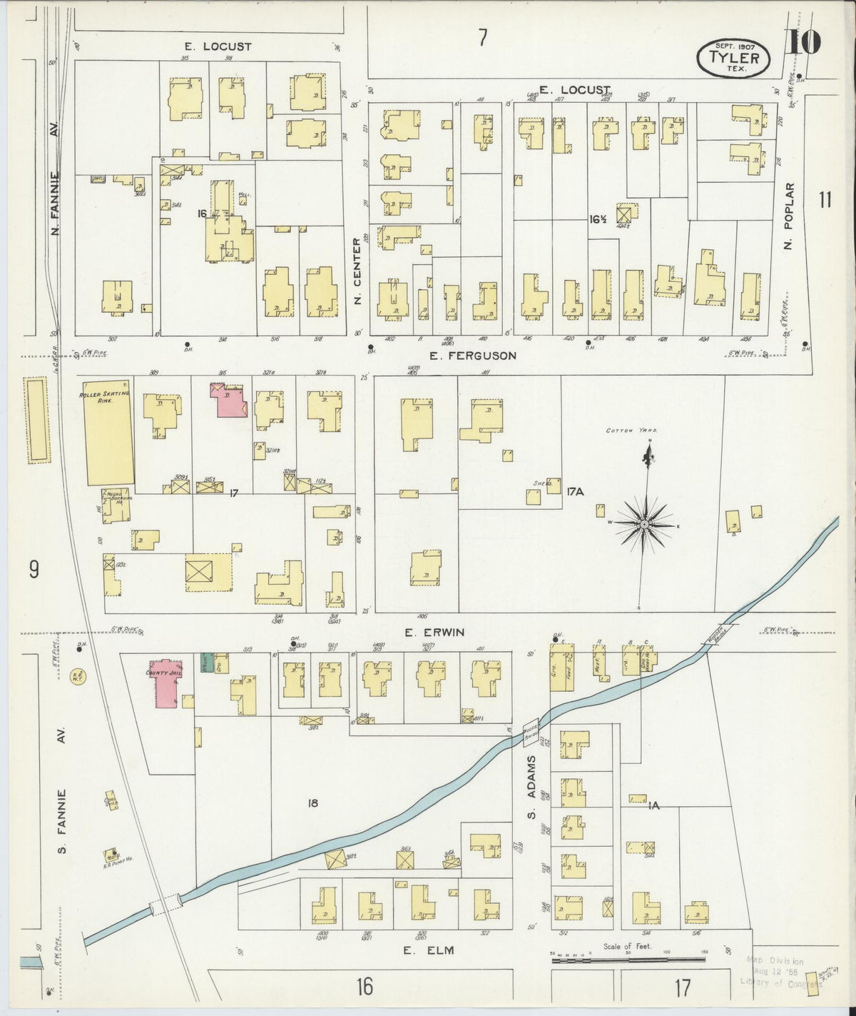 Sanborn Fire Insurance Map from Tyler, Smith County, Texas (1907), Sheet #0010 - Historic Sanborn Fire Insurance Map Print, vintage old map wall art, antique decor, genealogy gift, Texas Texas map