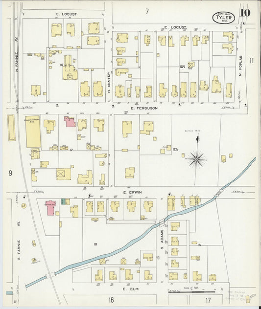 Sanborn Fire Insurance Map from Tyler, Smith County, Texas (1907), Sheet #0010 - Historic Sanborn Fire Insurance Map Print, vintage old map wall art, antique decor, genealogy gift, Texas Texas map