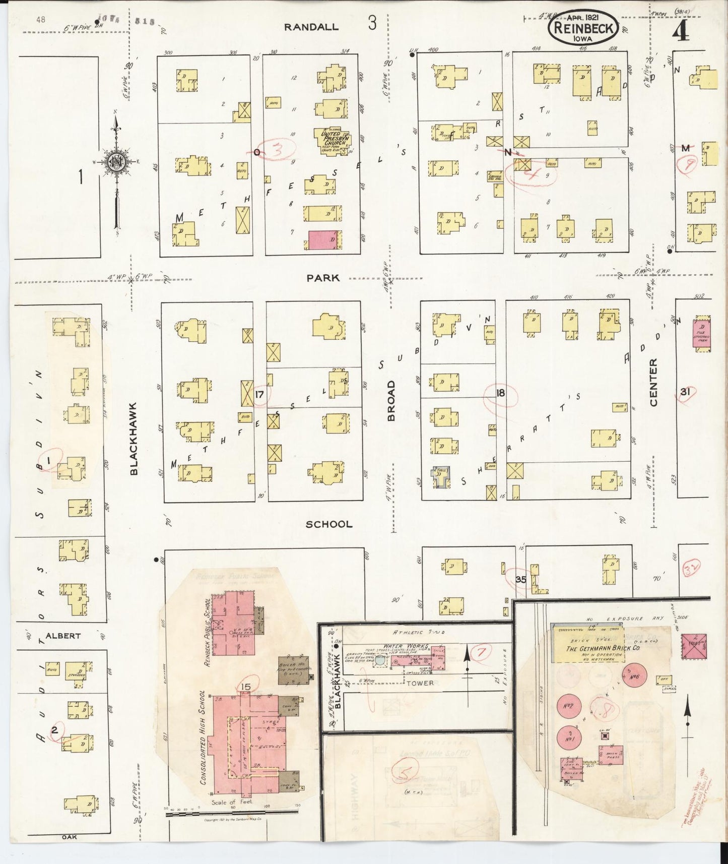 Sanborn Fire Insurance Map from Reinbeck, Grundy County, Iowa (1935), Sheet #0004 - Historic Sanborn Fire Insurance Map Print, vintage old map wall art