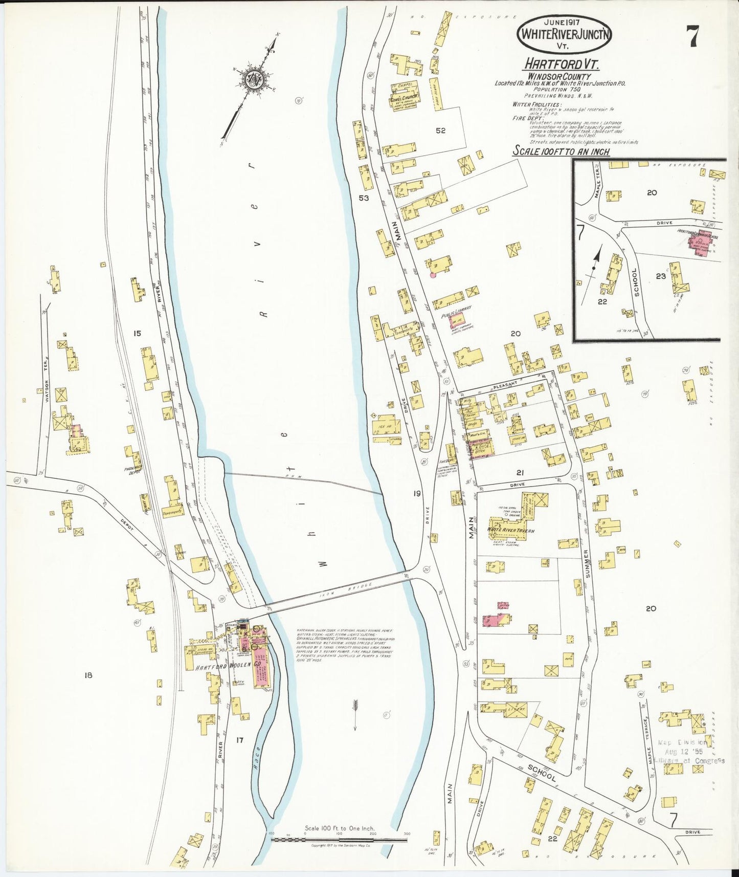 Sanborn Fire Insurance Map from White River Junction, Windsor County, Vermont (1917), Sheet #0007 - Complete Map Set gallery image, historic Sanborn map, vintage wall art, Vermont Vermont