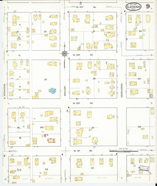 Sanborn Fire Insurance Map from El Dorado, Butler County, Kansas (1917), Sheet #0009 - Historic Sanborn Fire Insurance Map Print, vintage old map wall art, antique decor, genealogy gift, Kansas Kansas map