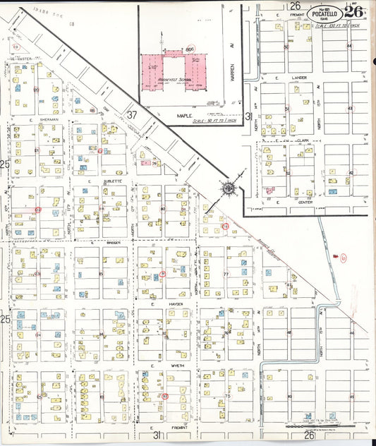 Sanborn Fire Insurance Map from Pocatello, Bannock County, Idaho (1948), Sheet #0026 - Historic Sanborn Fire Insurance Map Print, vintage old map wall art, antique decor, genealogy gift, Idaho Idaho map