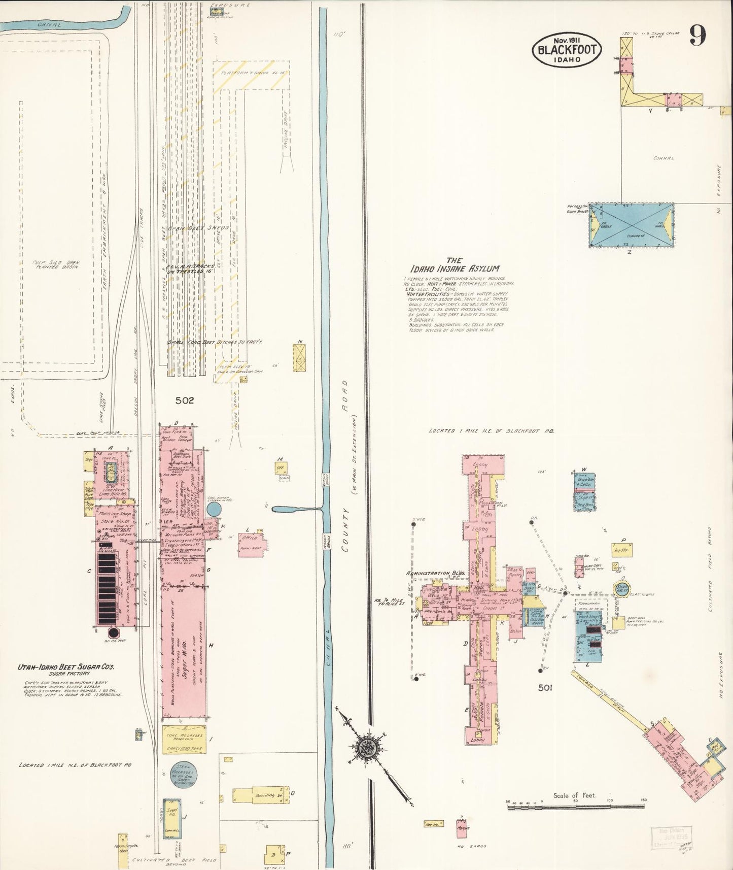 Sanborn Fire Insurance Map from Blackfoot, Bingham County, Idaho (1911), Sheet #0009 - Complete Map Set gallery image, historic Sanborn map, vintage wall art, Idaho Idaho