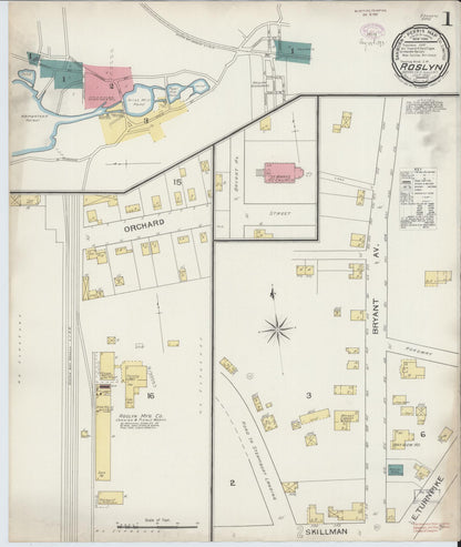 Sanborn Fire Insurance Map from Roslyn, Nassau County, New York (1893), Sheet #0001 - Complete Map Set gallery image, historic Sanborn map, vintage wall art, New York New York
