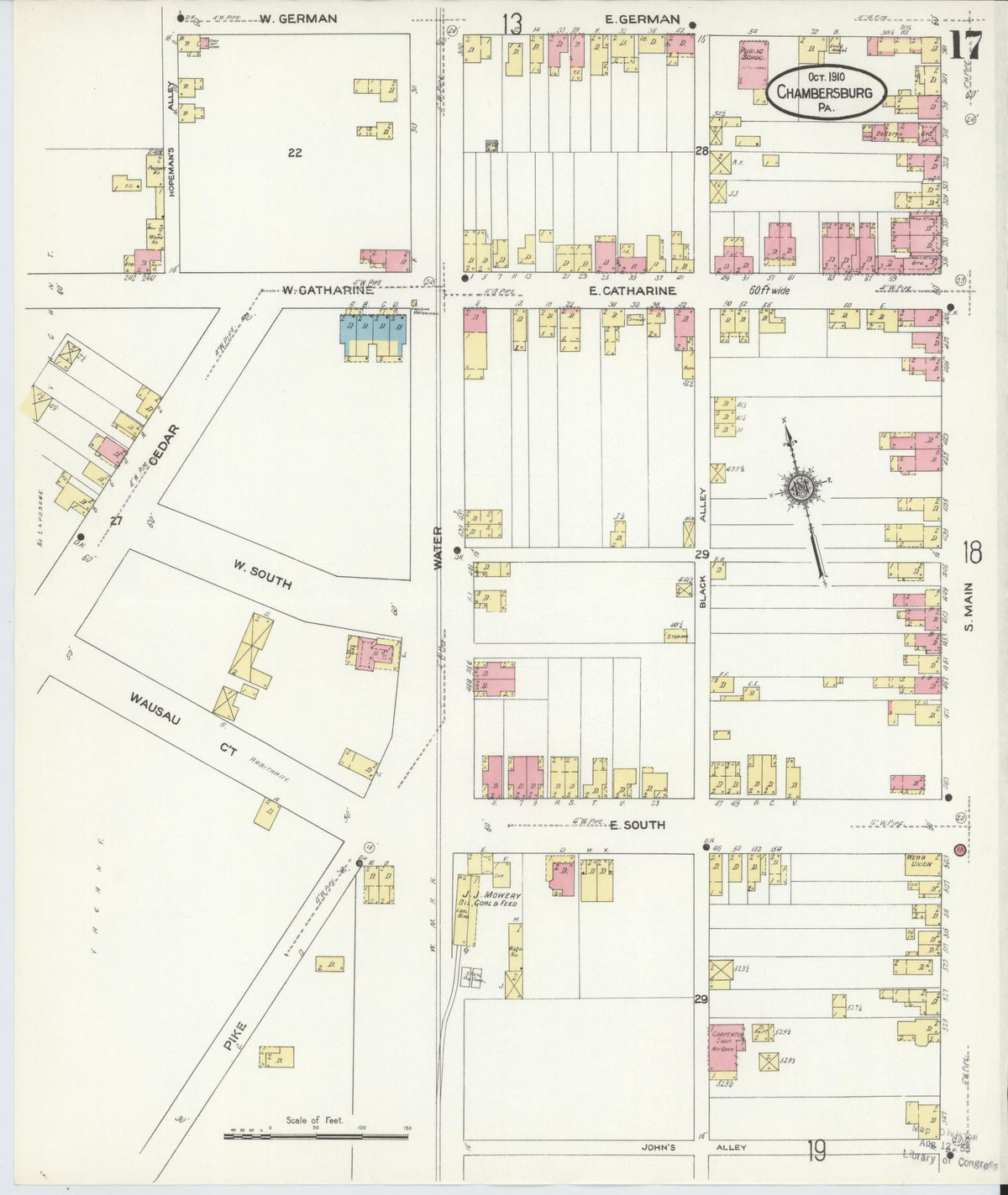 Sanborn Fire Insurance Map from Chambersburg, Franklin County, Pennsylvania (1910), Sheet #0017 - Complete Map Set gallery image, historic Sanborn map, vintage wall art, Pennsylvania Pennsylvania