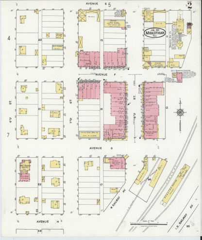 Sanborn Fire Insurance Map from Midlothian, Ellis County, Texas (1921), Sheet #0002 - Historic Sanborn Fire Insurance Map Print, vintage old map wall art, antique decor, genealogy gift, Texas Texas map