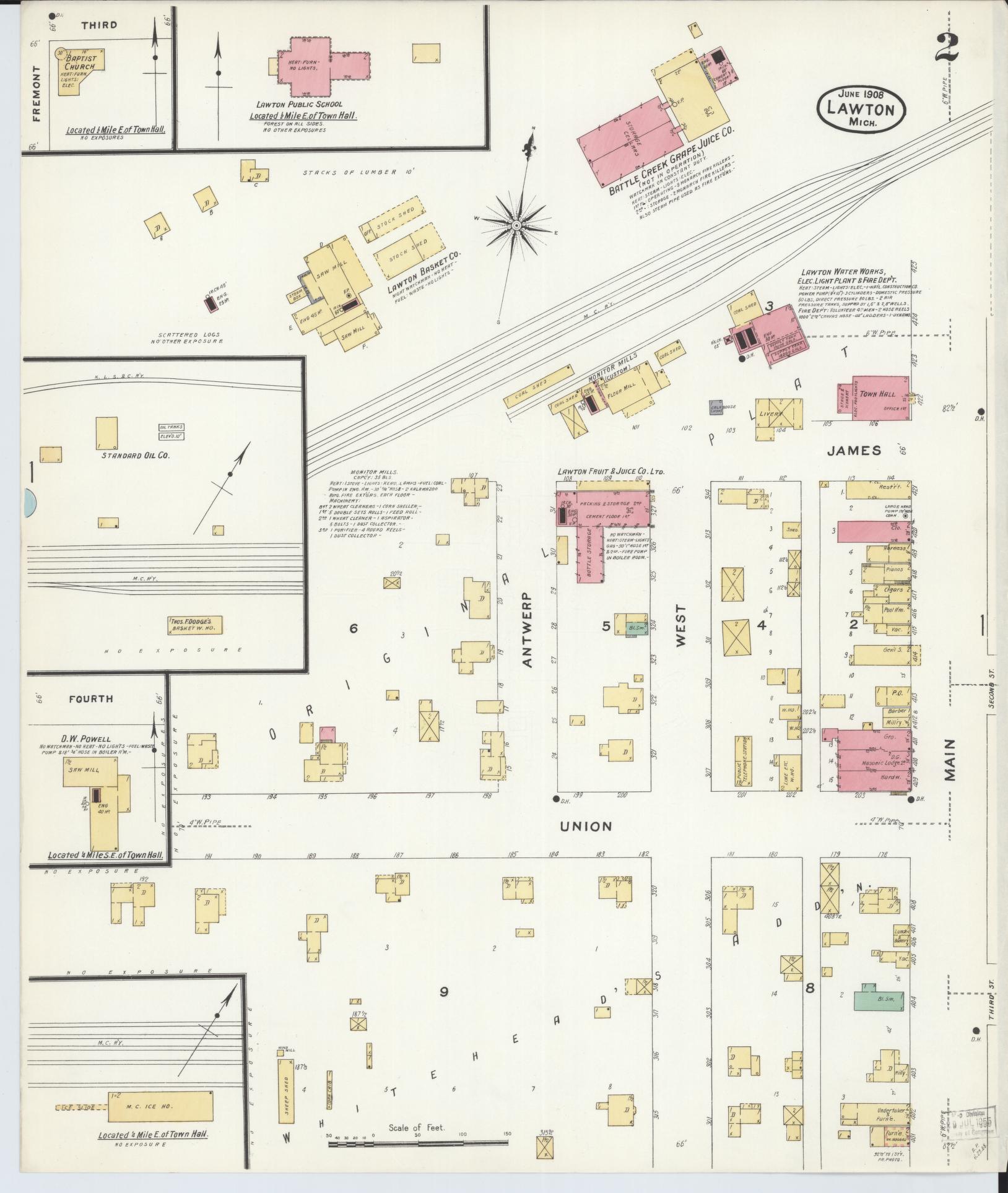 Sanborn Fire Insurance Map from Lawton, Van Buren County, Michigan (1908), Sheet #0002 - Complete Map Set gallery image, historic Sanborn map, vintage wall art, Michigan Michigan