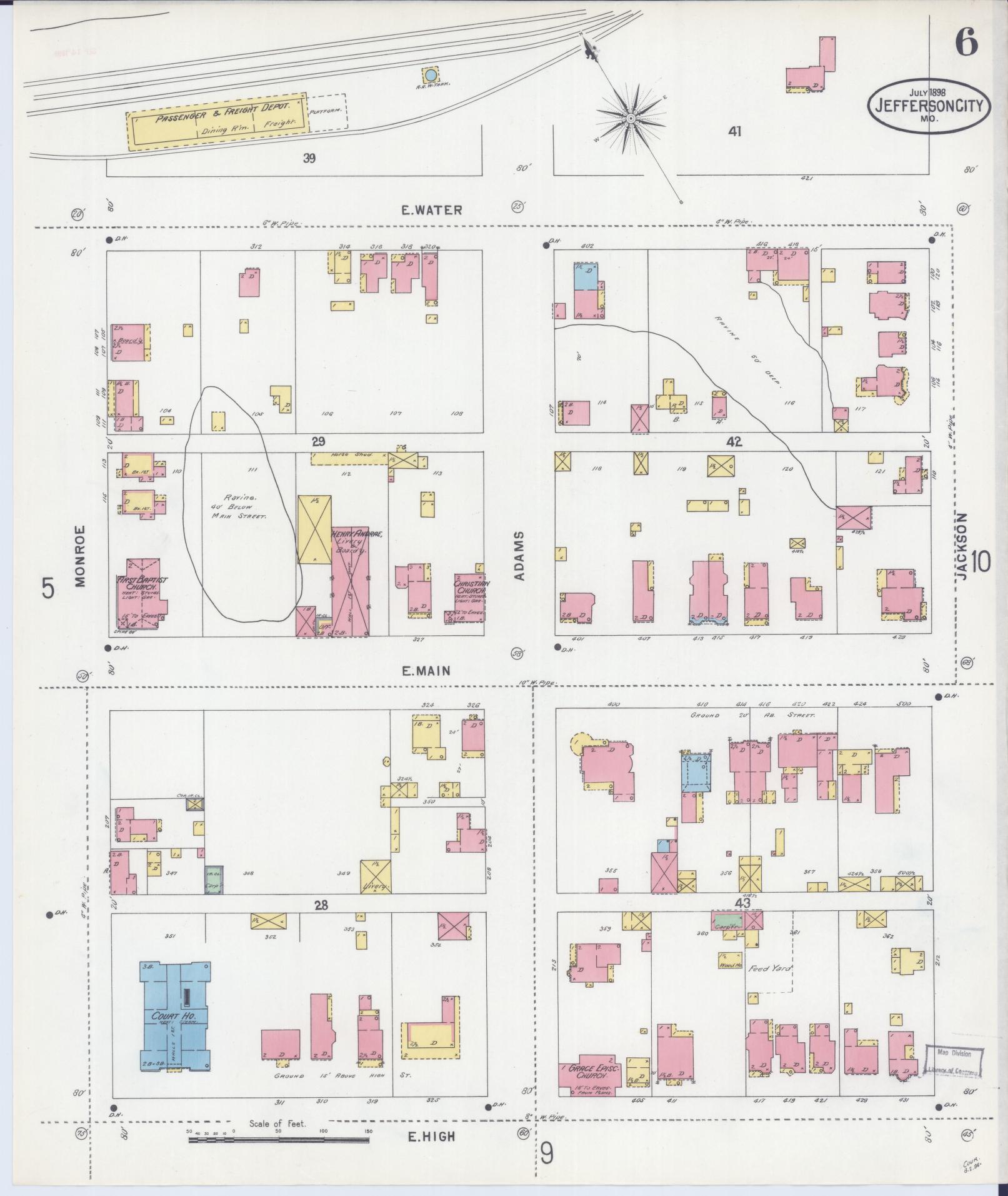 Sanborn Fire Insurance Map from Jefferson City, Cole County, Missouri (1898), Sheet #0006 - Complete Map Set gallery image, historic Sanborn map, vintage wall art, Missouri Missouri