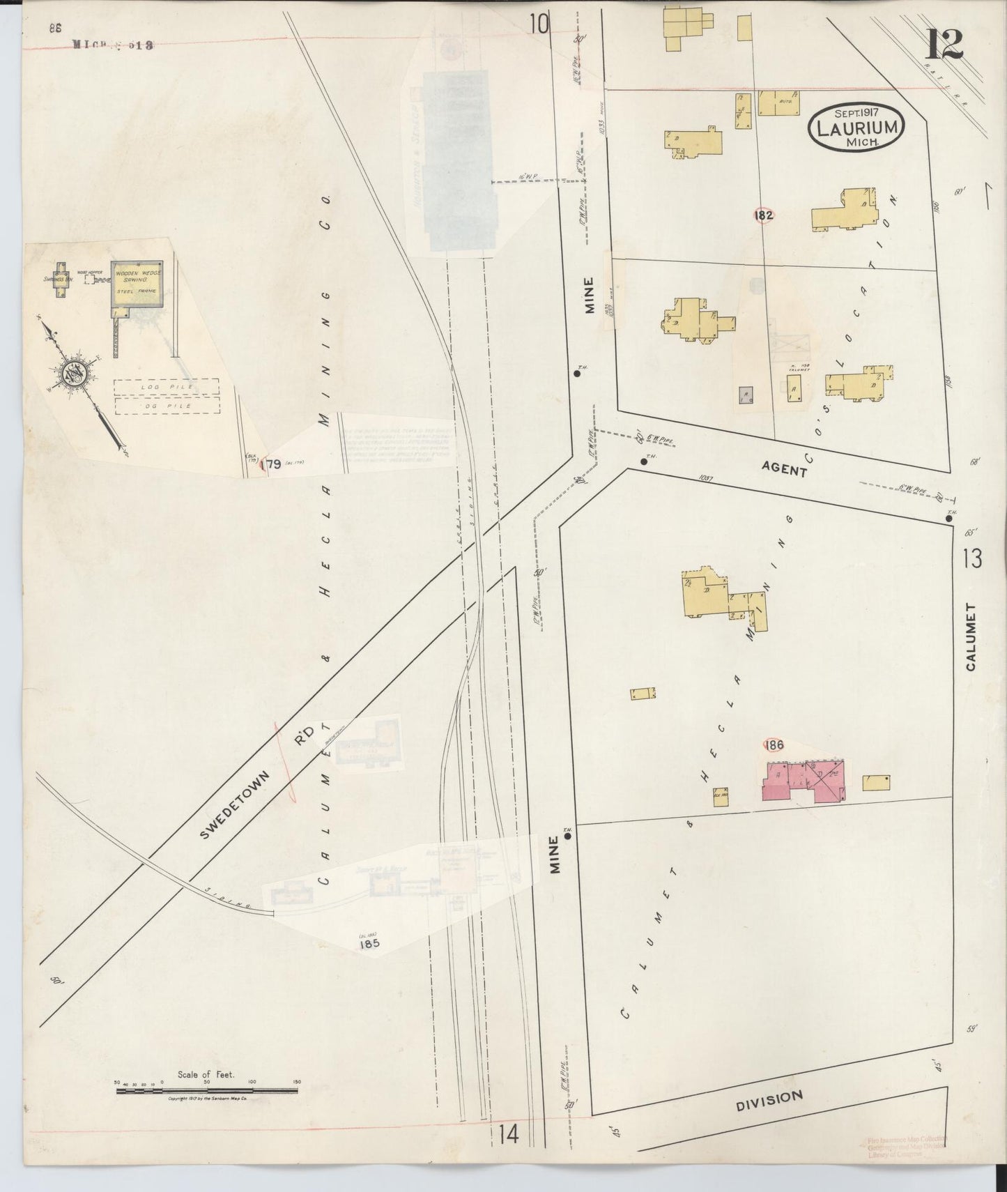 Sanborn Fire Insurance Map from Laurium, Houghton County, Michigan (1949), Sheet #0012 - Complete Map Set gallery image, historic Sanborn map, vintage wall art, Michigan Michigan