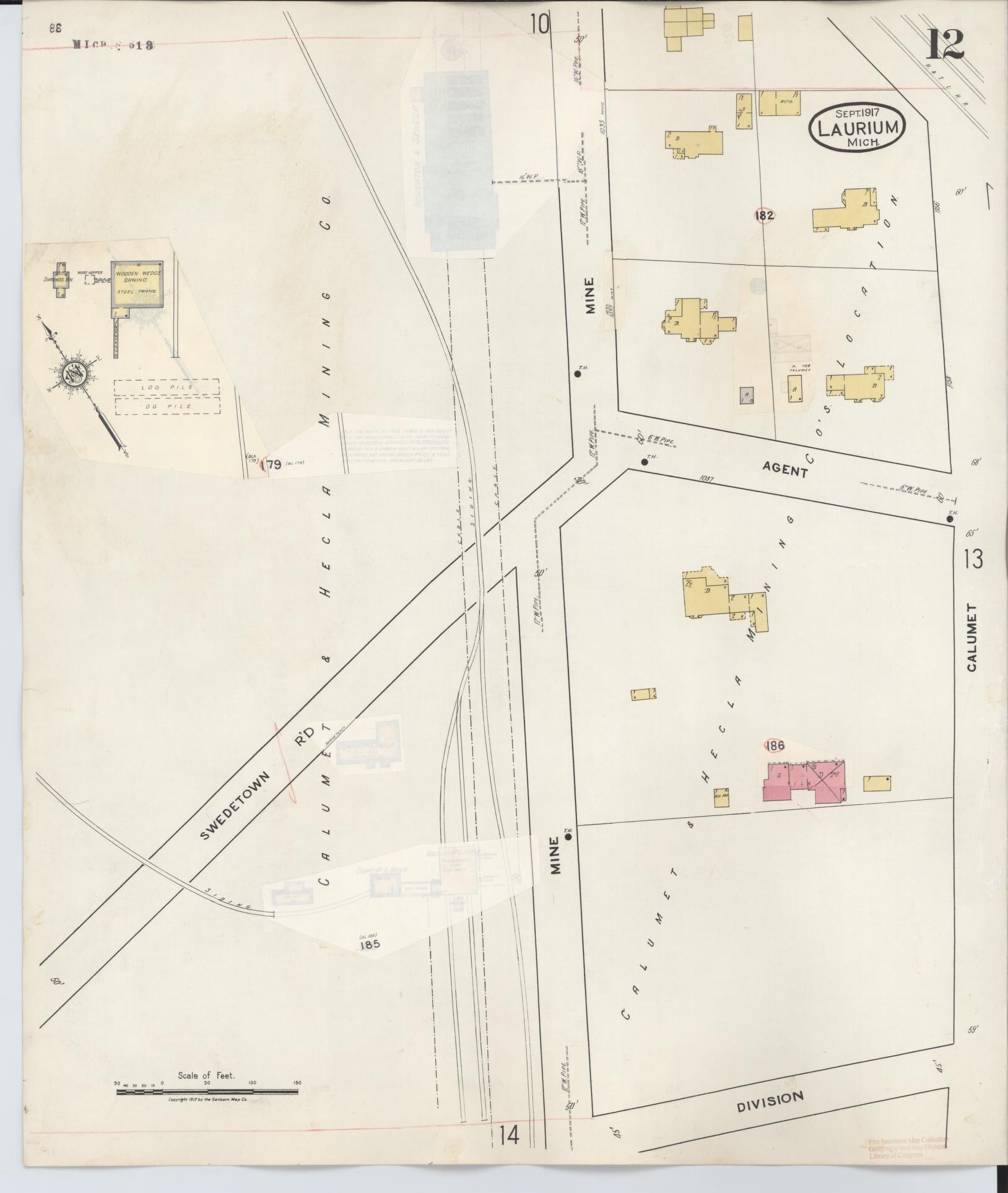 Sanborn Fire Insurance Map from Laurium, Houghton County, Michigan (1949), Sheet #0012 - Complete Map Set gallery image, historic Sanborn map, vintage wall art, Michigan Michigan