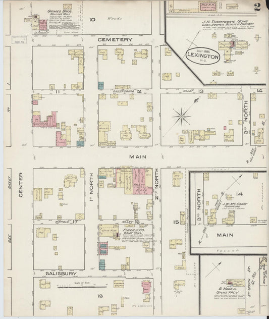 Sanborn Fire Insurance Map from Lexington, Davidson County, North Carolina (1885), Sheet #0002 - Historic Sanborn Fire Insurance Map Print, vintage old map wall art, antique decor, genealogy gift, North Carolina North Carolina map