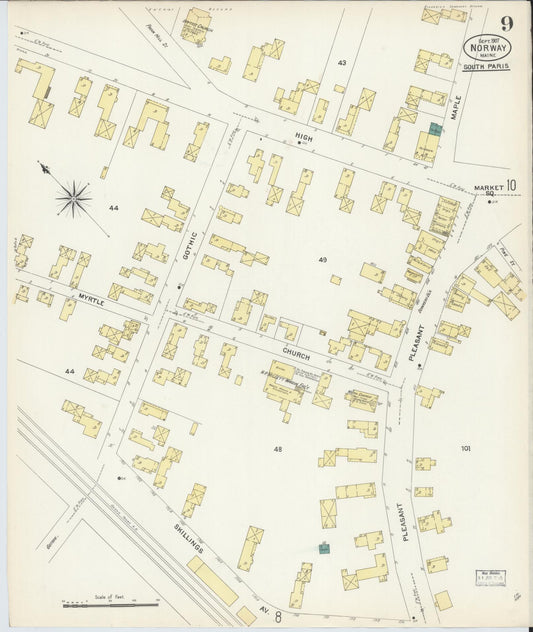 Sanborn Fire Insurance Map from Norway, Oxford County, Maine (1907), Sheet #0009 - Historic Sanborn Fire Insurance Map Print, vintage old map wall art, antique decor, genealogy gift, Maine Maine map