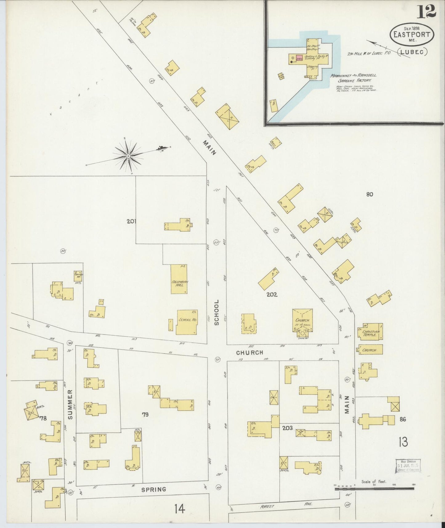 Sanborn Fire Insurance Map from Eastport, Washington County, Maine (1898), Sheet #0012 - Historic Sanborn Fire Insurance Map Print, vintage old map wall art, antique decor, genealogy gift, Maine Maine map